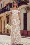 White Apricot Off the Shoulder Mermaid Long Wedding Dress with 3D Flowers