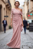 Blush One Shoulder Mermaid Floral Ruched Long Mother of the Bride Dress