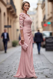 Blush One Shoulder Mermaid Floral Ruched Long Mother of the Bride Dress