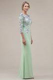 Green Mermaid Appliqued Long Mother of the Bride Dress with 3/4 Sleeves