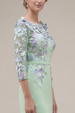 Green Mermaid Appliqued Long Mother of the Bride Dress with 3/4 Sleeves