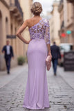 One Shoulder Mermaid Lilac Floral Long Mother of the Bride Dress