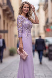 One Shoulder Mermaid Lilac Floral Long Mother of the Bride Dress
