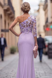 One Shoulder Mermaid Lilac Floral Long Mother of the Bride Dress