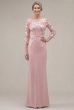 Green Mermaid Appliqued Long Mother of the Bride Dress with 3/4 Sleeves