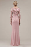 Green Mermaid Appliqued Long Mother of the Bride Dress with 3/4 Sleeves