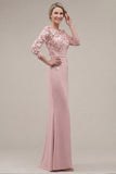 Green Mermaid Appliqued Long Mother of the Bride Dress with 3/4 Sleeves