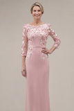 Green Mermaid Appliqued Long Mother of the Bride Dress with 3/4 Sleeves