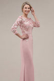 Green Mermaid Appliqued Long Mother of the Bride Dress with 3/4 Sleeves