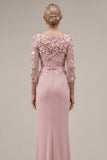 Green Mermaid Appliqued Long Mother of the Bride Dress with 3/4 Sleeves