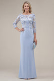 Green Mermaid Appliqued Long Mother of the Bride Dress with 3/4 Sleeves