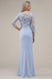 Green Mermaid Appliqued Long Mother of the Bride Dress with 3/4 Sleeves
