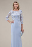 Green Mermaid Appliqued Long Mother of the Bride Dress with 3/4 Sleeves
