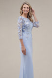 Green Mermaid Appliqued Long Mother of the Bride Dress with 3/4 Sleeves