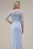 Green Mermaid Appliqued Long Mother of the Bride Dress with 3/4 Sleeves