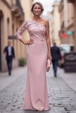 One Shoulder Mermaid Lilac Floral Long Mother of the Bride Dress