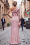 One Shoulder Mermaid Lilac Floral Long Mother of the Bride Dress