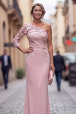 One Shoulder Mermaid Lilac Floral Long Mother of the Bride Dress