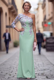 One Shoulder Mermaid Lilac Floral Long Mother of the Bride Dress