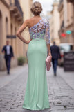 One Shoulder Mermaid Lilac Floral Long Mother of the Bride Dress