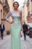 One Shoulder Mermaid Lilac Floral Long Mother of the Bride Dress