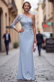 One Shoulder Mermaid Lilac Floral Long Mother of the Bride Dress
