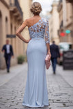 One Shoulder Mermaid Lilac Floral Long Mother of the Bride Dress