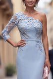 One Shoulder Mermaid Lilac Floral Long Mother of the Bride Dress