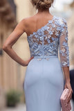 One Shoulder Mermaid Lilac Floral Long Mother of the Bride Dress