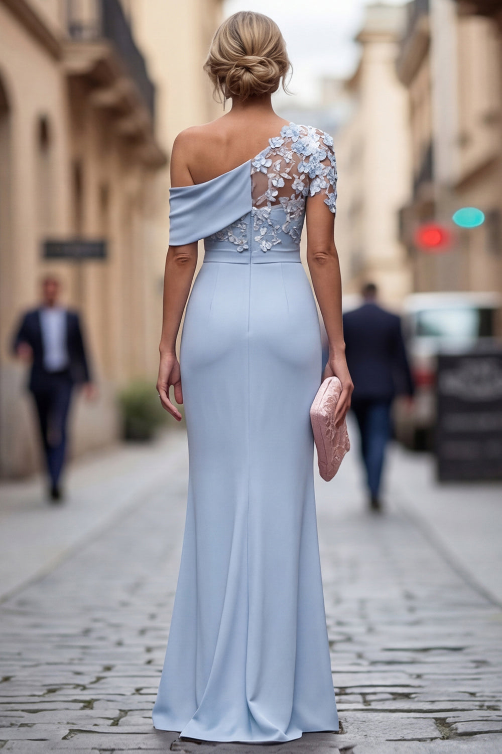 WEDTREND Women Light Blue Appliqued Mother of the Bride Dress Ruched