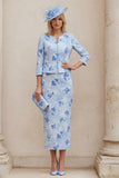 Light Blue 2 Piece Floral Mother of the Bride Dress with Jacket