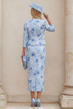 Light Blue 2 Piece Floral Mother of the Bride Dress with Jacket