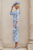 Light Blue 2 Piece Floral Mother of the Bride Dress with Jacket