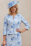 Light Blue 2 Piece Floral Mother of the Bride Dress with Jacket