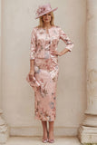 Floral Dusty Rose 2 Piece Mother of the Bride Dress with Jacket