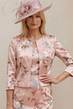 Floral Dusty Rose 2 Piece Mother of the Bride Dress with Jacket