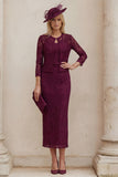 Lace Burgundy Sheath 2 Piece Mother of the Bride Dress with Jacket