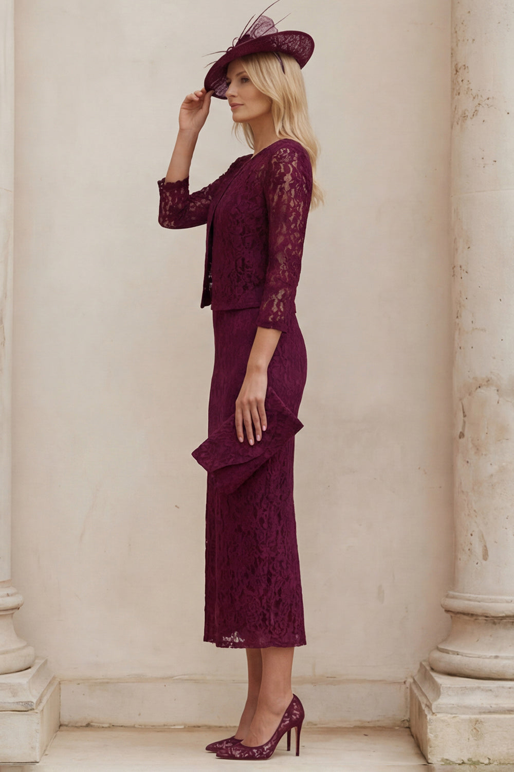 burgundy mother of the bride dress with jacket YONGHS Women Mother of The Bride Dresses with Jacket Lace Wedding Guest Chiffon Evening Dress Burgundy XXL
