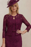 Lace Burgundy Sheath 2 Piece Mother of the Bride Dress with Jacket