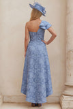 Dusty Blue Floral One Shoulder A Line High-Low Mother of the Bride Dress