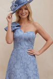 Dusty Blue Floral One Shoulder A Line High-Low Mother of the Bride Dress