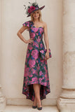 One Shoulder Fuchsia Floral A Line Mother Of The Bride Dress