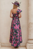 One Shoulder Fuchsia Floral A Line Mother Of The Bride Dress