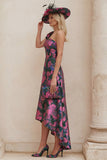 One Shoulder Fuchsia Floral A Line Mother Of The Bride Dress