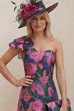 One Shoulder Fuchsia Floral A Line Mother Of The Bride Dress