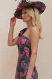 One Shoulder Fuchsia Floral A Line Mother Of The Bride Dress