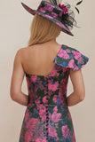 One Shoulder Fuchsia Floral A Line Mother Of The Bride Dress
