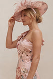 One Shoulder Dusty Rose Floral A Line Mother of the Bride Dress with Slit