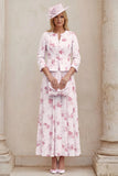 Dusty Rose Floral A Line 2 Piece Mother of the Bride Dress with Jacket