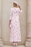 Dusty Rose Floral A Line 2 Piece Mother of the Bride Dress with Jacket